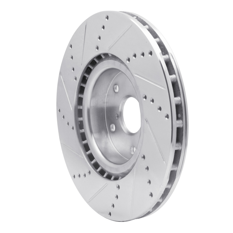 Subaru WRX Brake Rotor (1) - Front Right - R1 Concepts - Drilled & Slotted - Silver - `05-`20